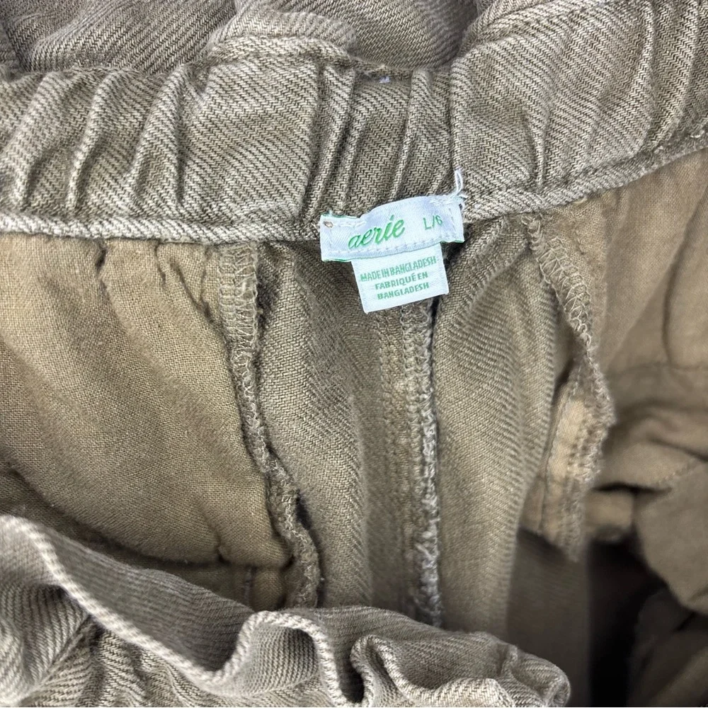 Aerie Tie Waist Pants Olive Green Women’s Size Large‎